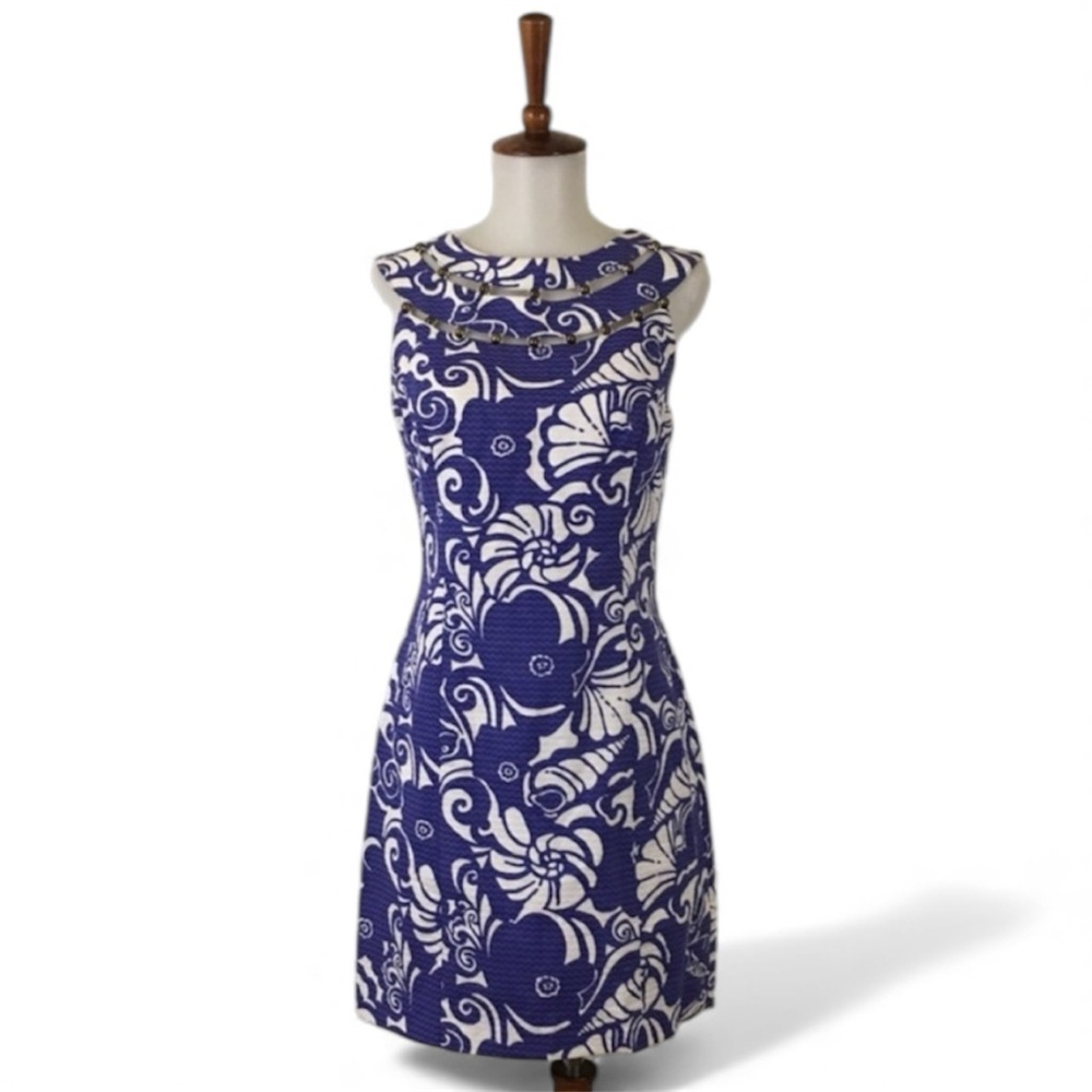 Lilly Pulitzer Lindy Dress Women’s 0 Beaded Mini Sheath‎ Cotton Preppy Classic